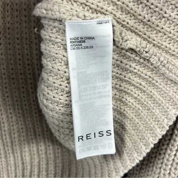 REISS Ariana Cotton Blend V-Neck Knitted Cardigan in Neutral Size Large - Picture 7 of 8
